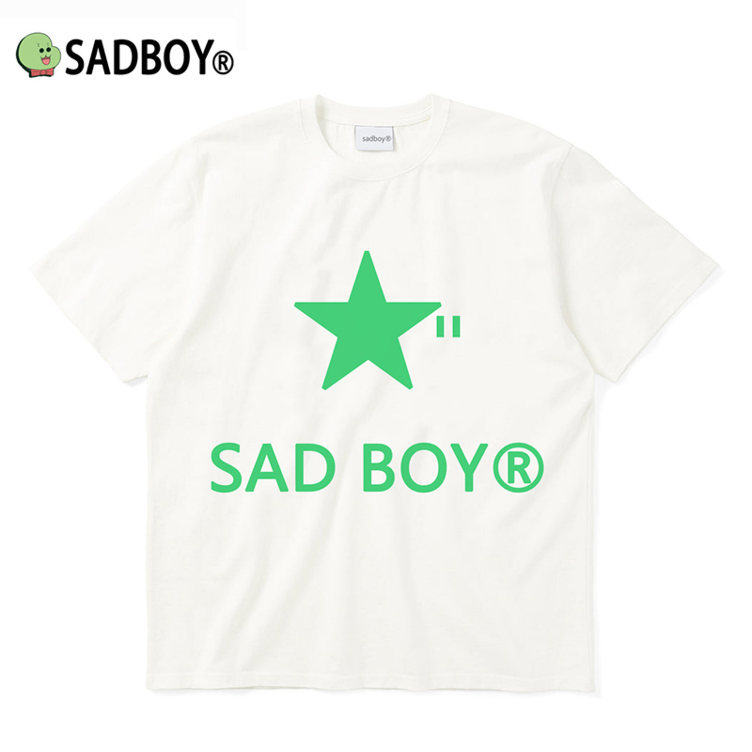 SadBoy邮递员联名原创绿色星星流行宽松圆领印花休闲情侣纯棉T恤-5