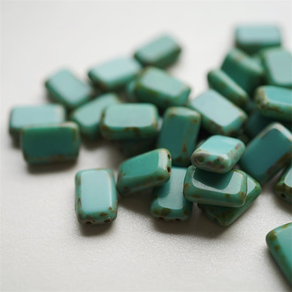松石绿做旧~双孔长方玻璃捷克珠琉璃 12X8MM