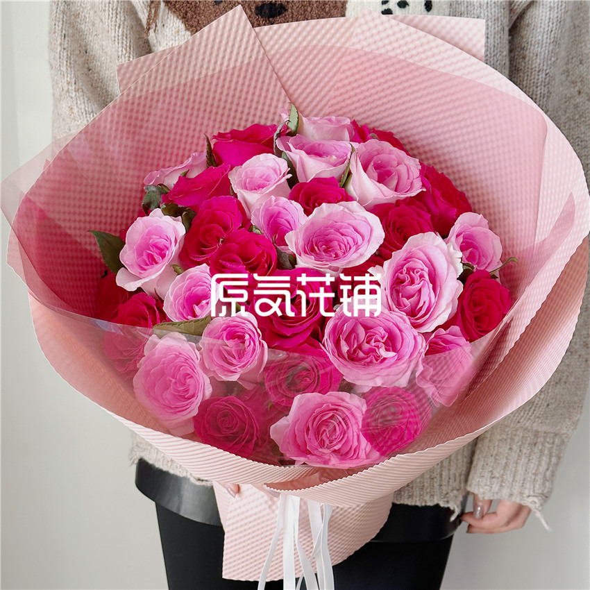 原气花铺-花店-上海-北京粉红回忆--洛神玫瑰高盛玫瑰混合花束-1