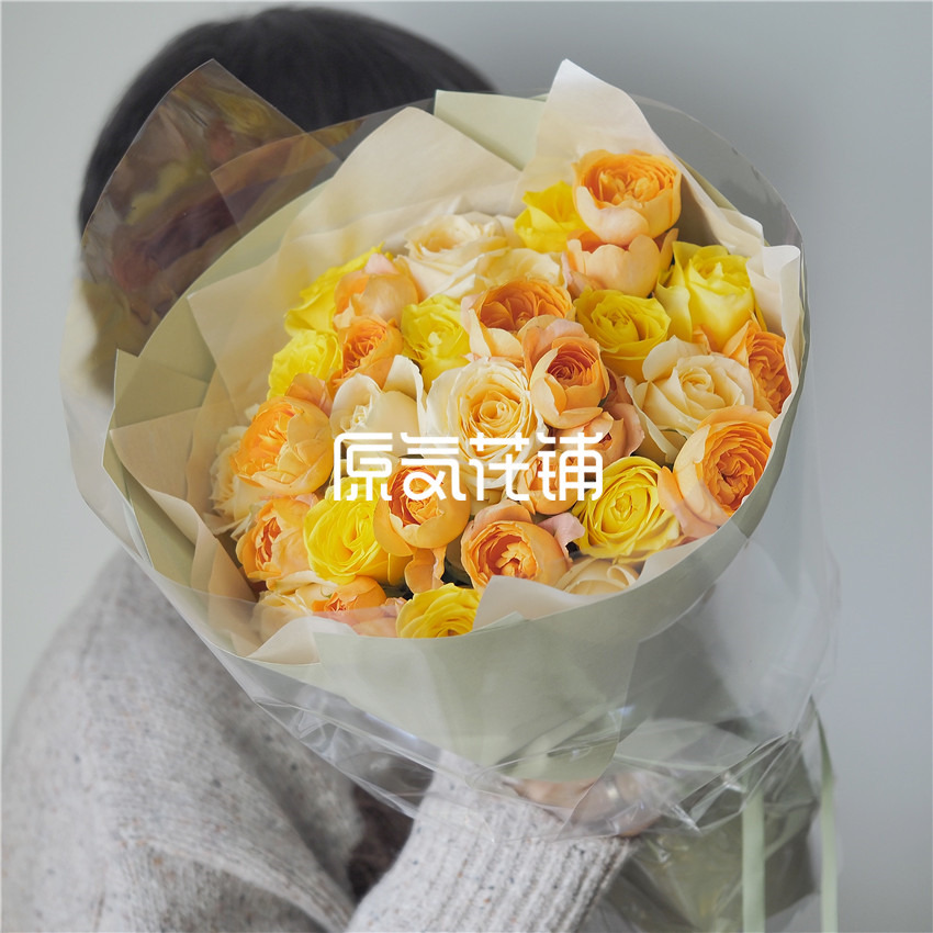 原气花铺-花店-上海-北京闪光的日子--香槟玫瑰黄玫瑰多头玫瑰混合花束-3