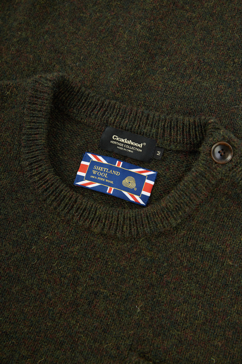 British Shetland Wool Heritage Button Embellishment Elbow Patch Sweater,unisex-3
