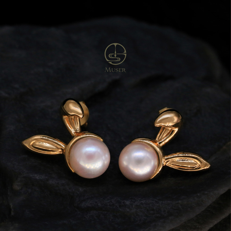 预售-兔奔报喜-珍珠耳坠-18K黄