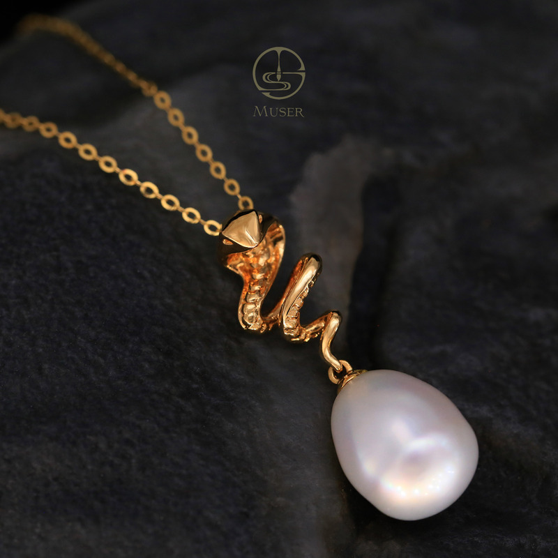 预售-灵蛇之珠-巴洛克珍珠吊坠-18K黄