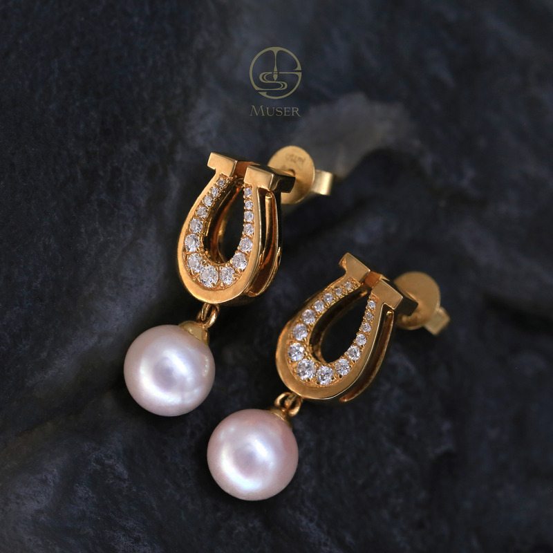 预售-跃马争春-珍珠耳吊坠-18K黄