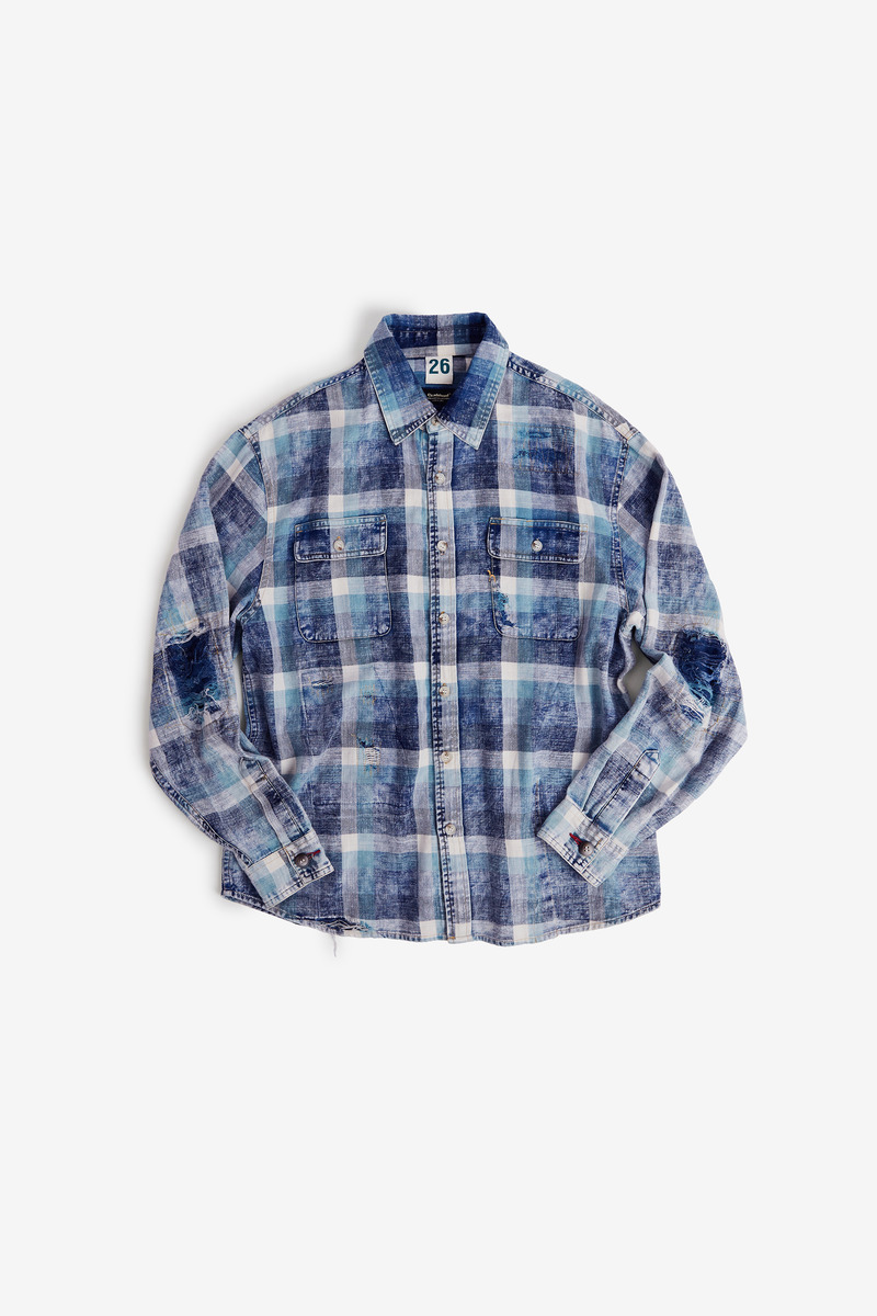 Japanese cotton indigo patchwork military fatigue shirt, unisex