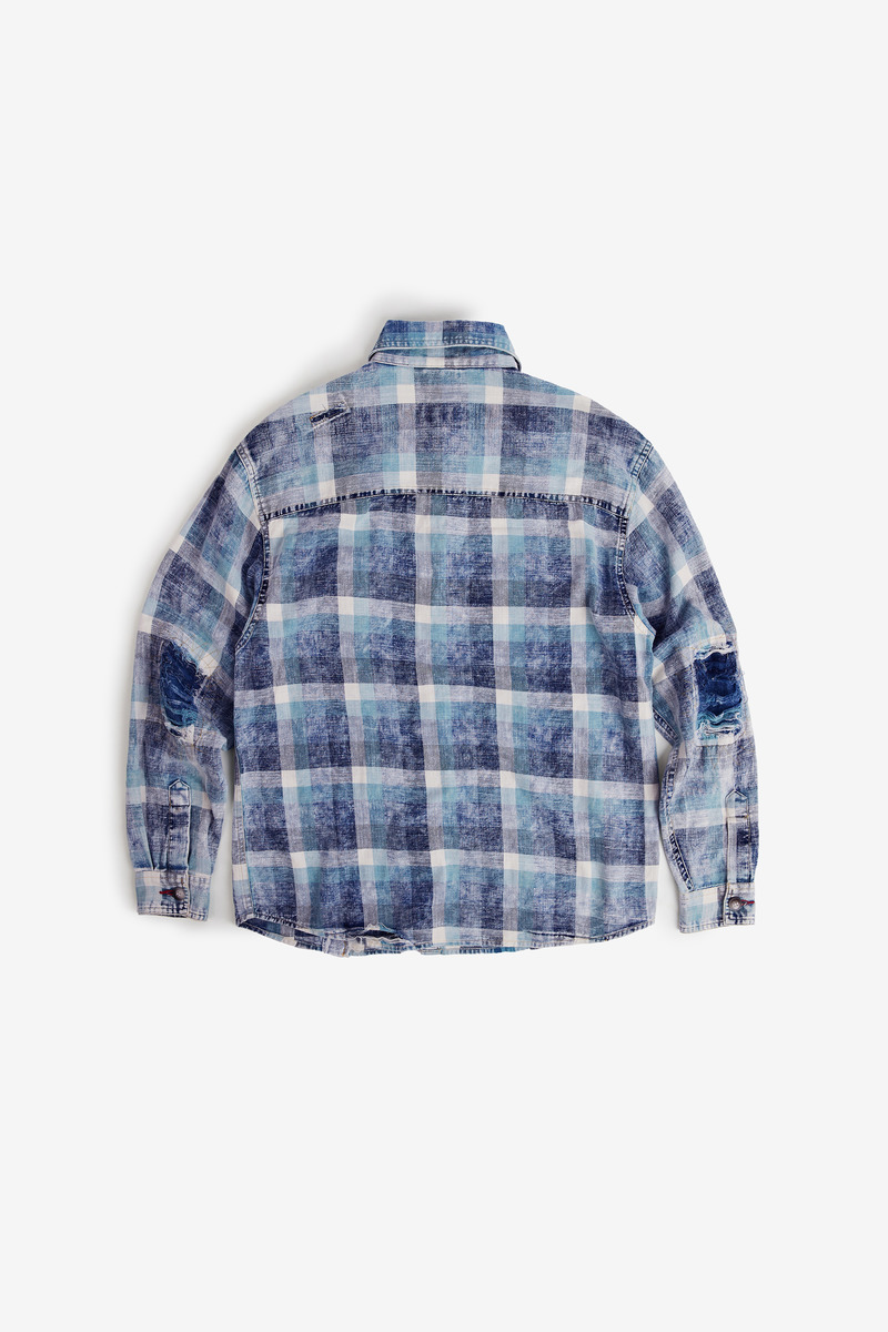 Japanese cotton indigo patchwork military fatigue shirt, unisex-2