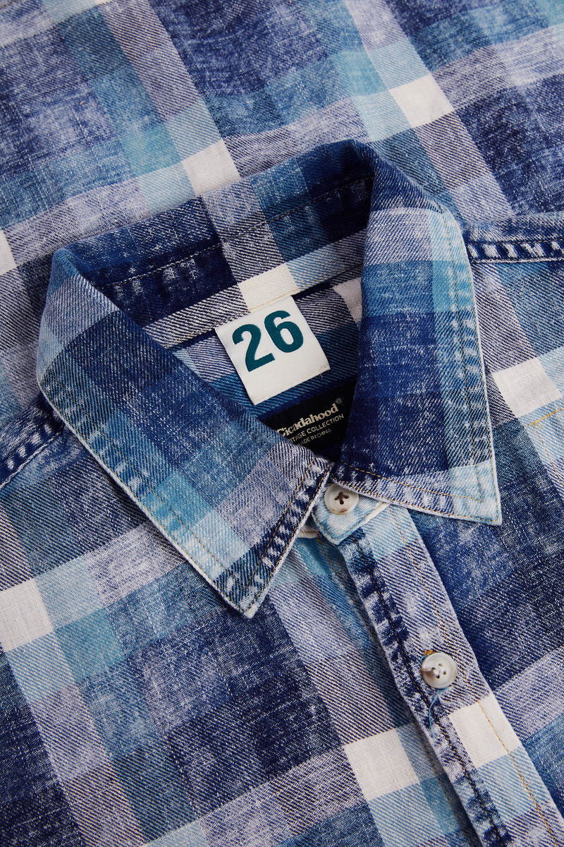 Japanese cotton indigo patchwork military fatigue shirt, unisex-3