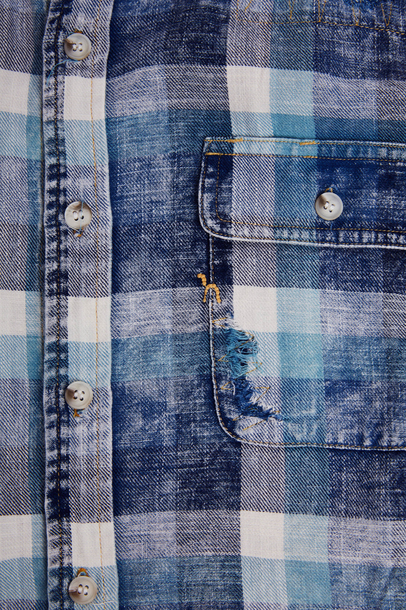 Japanese cotton indigo patchwork military fatigue shirt, unisex-4