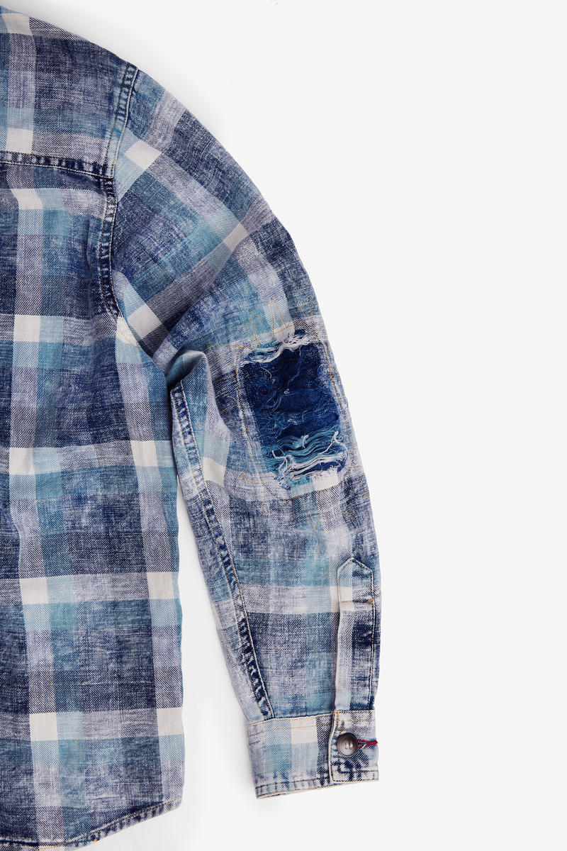 Japanese cotton indigo patchwork military fatigue shirt, unisex-5