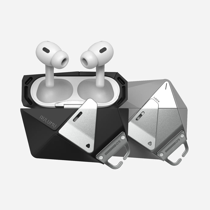 AULUMU 2024新品 几何耳机保护壳适用于苹果耳机AirPodsPro1/2代高级感保护套几何多面全方位保护TPU锌合金