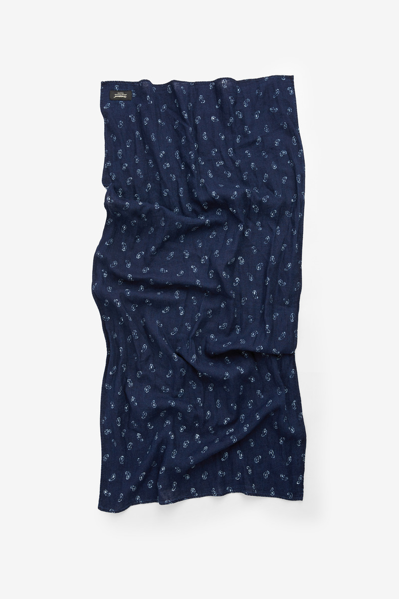 Japanese indigo dye discharge paisley print scarf , unisex-3