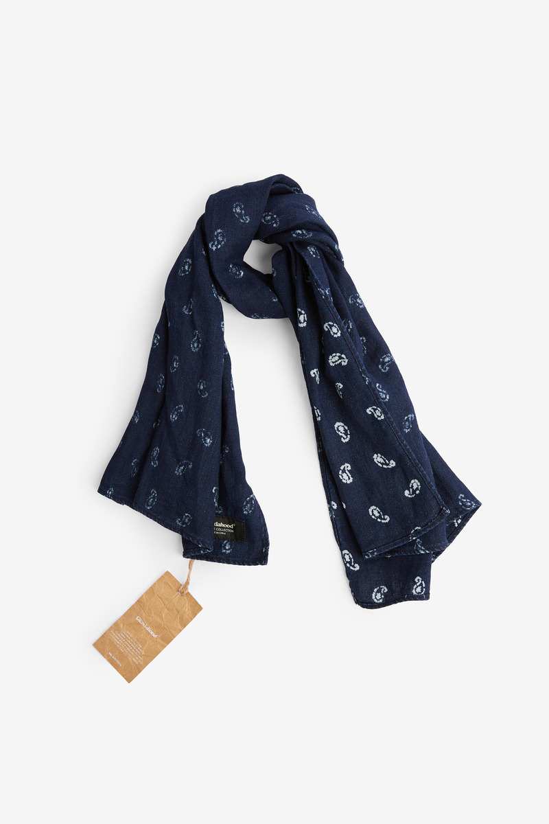 Japanese indigo dye discharge paisley print scarf , unisex-5