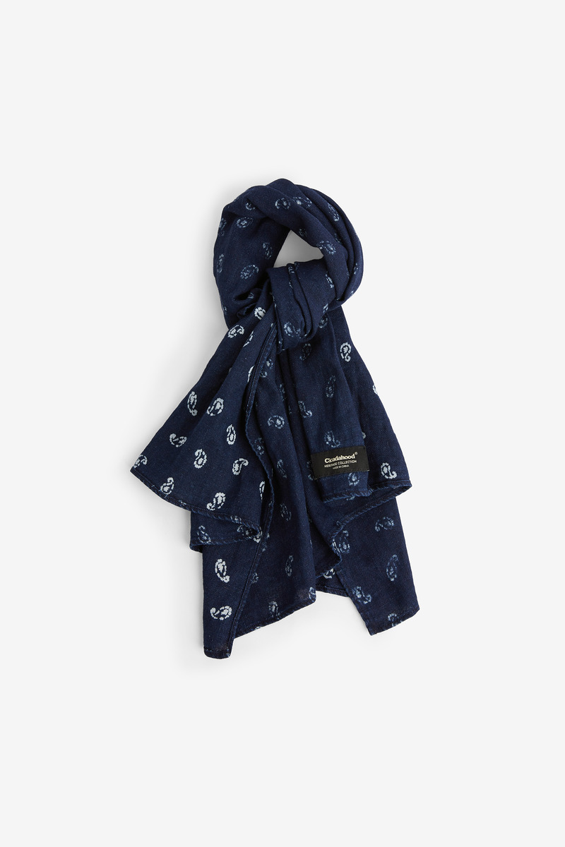 Japanese indigo dye discharge paisley print scarf , unisex