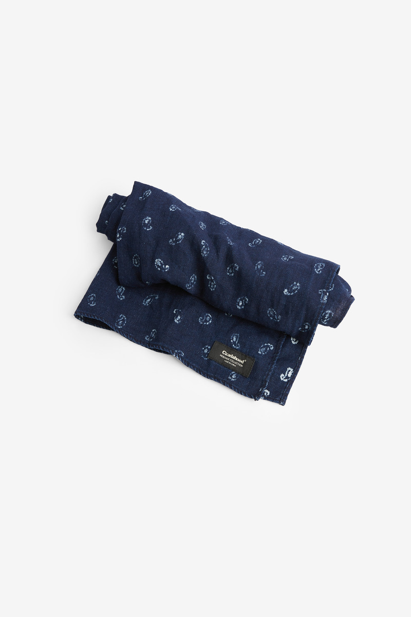 Japanese indigo dye discharge paisley print scarf , unisex-4
