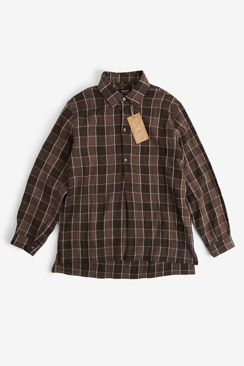 Japanese linen French pullover grandpa windowpane check shirt, unisex