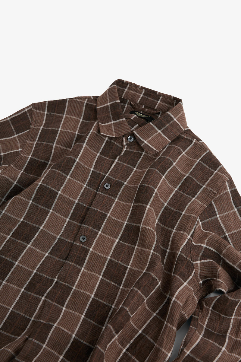 Japanese linen French pullover grandpa windowpane check shirt, unisex-2