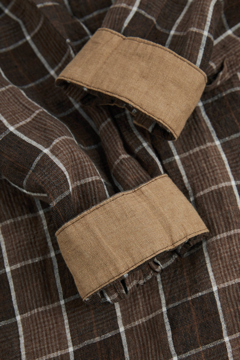 Japanese linen French pullover grandpa windowpane check shirt, unisex-5
