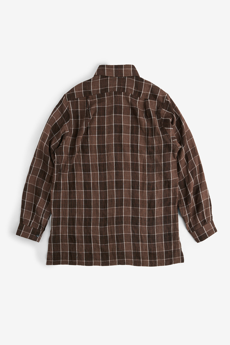 Japanese linen French pullover grandpa windowpane check shirt, unisex-6