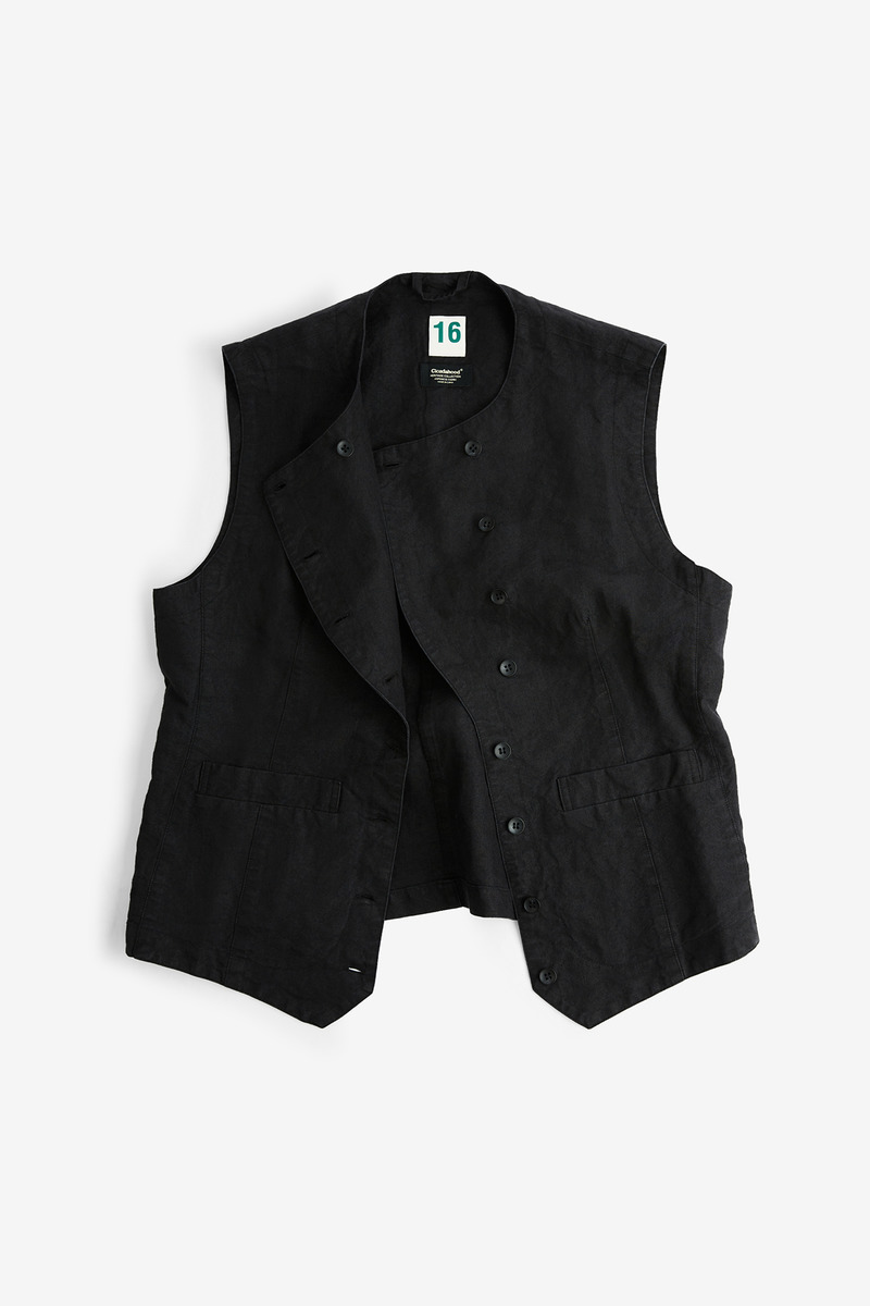 Japanese paper linen french work vest,unisex-3
