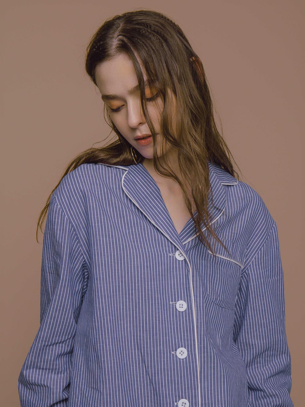 navy blue 海军蓝条纹 经典款睡衣套装