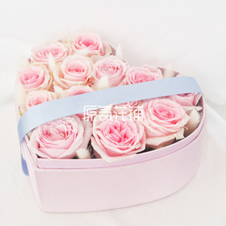进口粉玫瑰心形花盒
