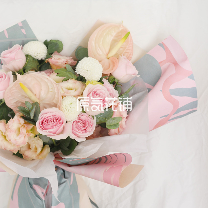 进口玫瑰乒乓菊火鹤花桔梗混合花束