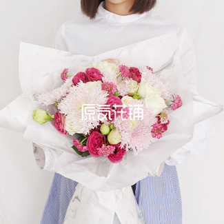 进口向日葵玫瑰桔梗蓝盆花混合花束