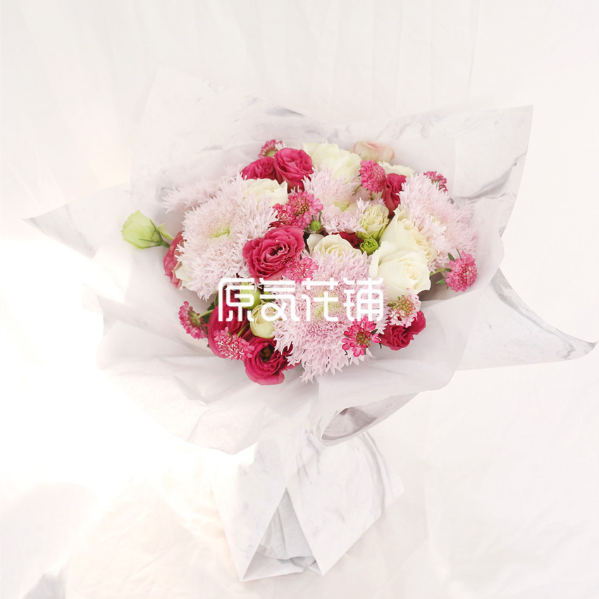 原气花铺-花店-上海-北京进口向日葵玫瑰桔梗蓝盆花混合花束-3
