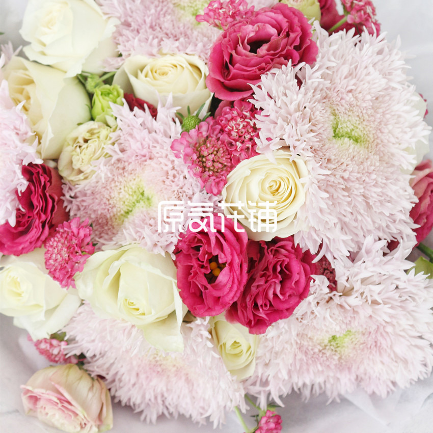 原气花铺-花店-上海-北京进口向日葵玫瑰桔梗蓝盆花混合花束-4