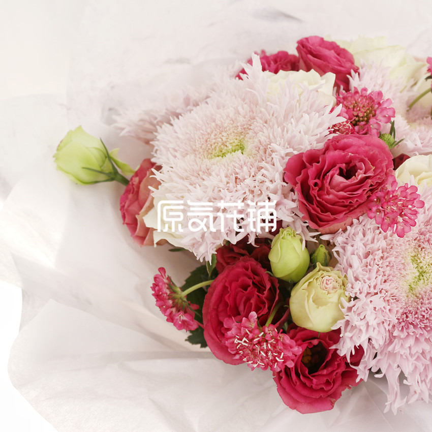 原气花铺-花店-上海-北京进口向日葵玫瑰桔梗蓝盆花混合花束-5