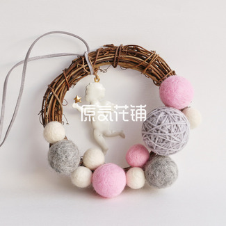 毛毡毛线球圣诞花环