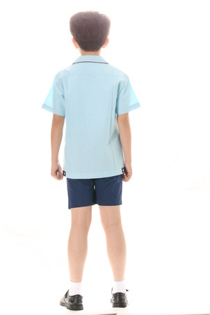 中学夏季天蓝色短袖衬衫-4