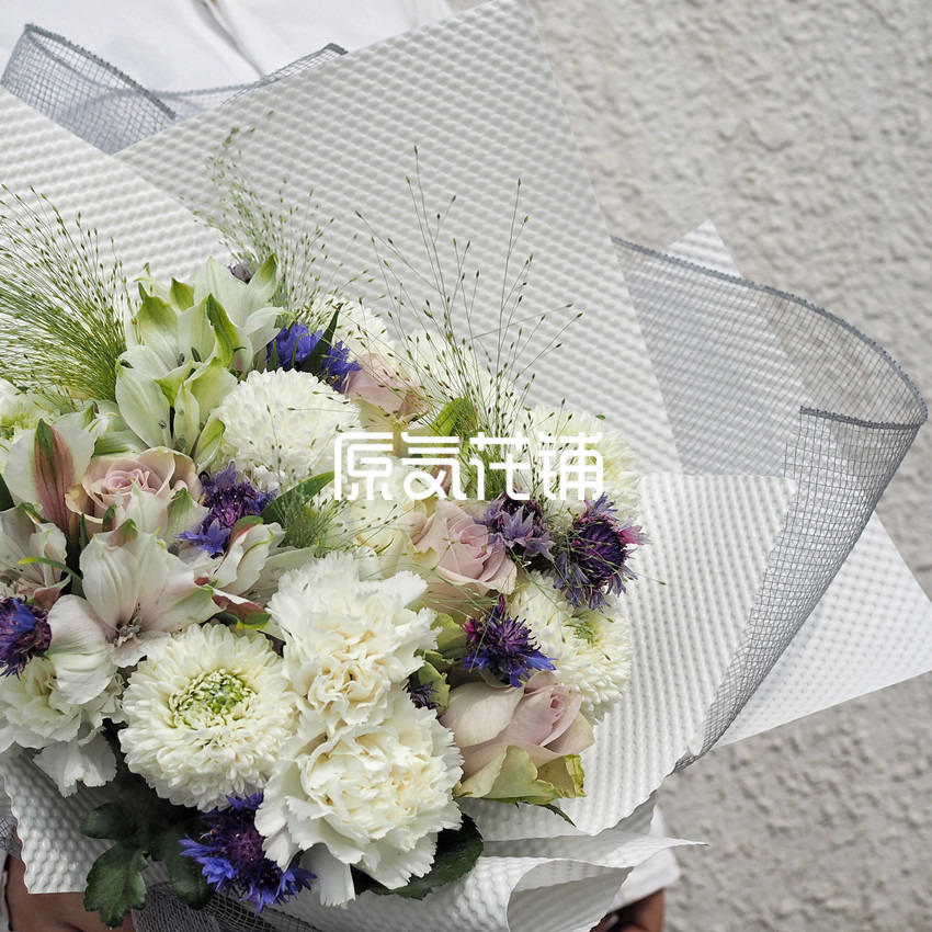 原气花铺-花店-上海-北京初心--白绿色系花束-3