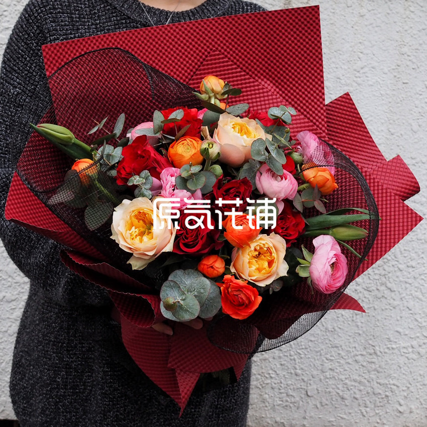原气花铺-花店-上海-北京蜀绣--红粉多色混合花束-2