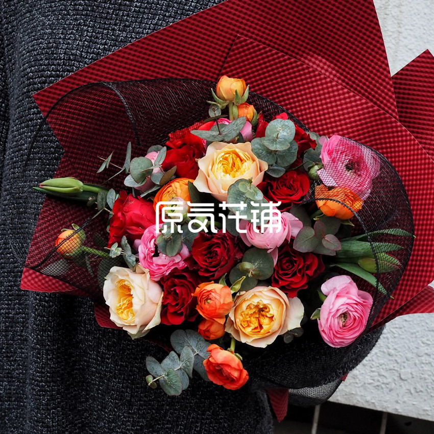 原气花铺-花店-上海-北京蜀绣--红粉多色混合花束-4