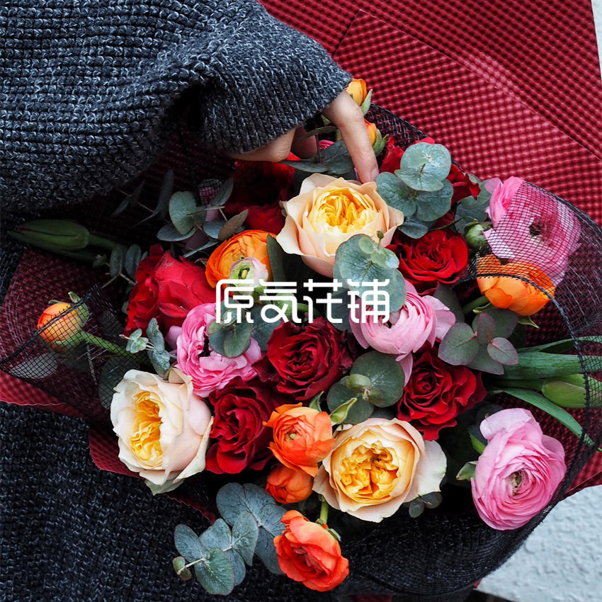 原气花铺-花店-上海-北京蜀绣--红粉多色混合花束-3