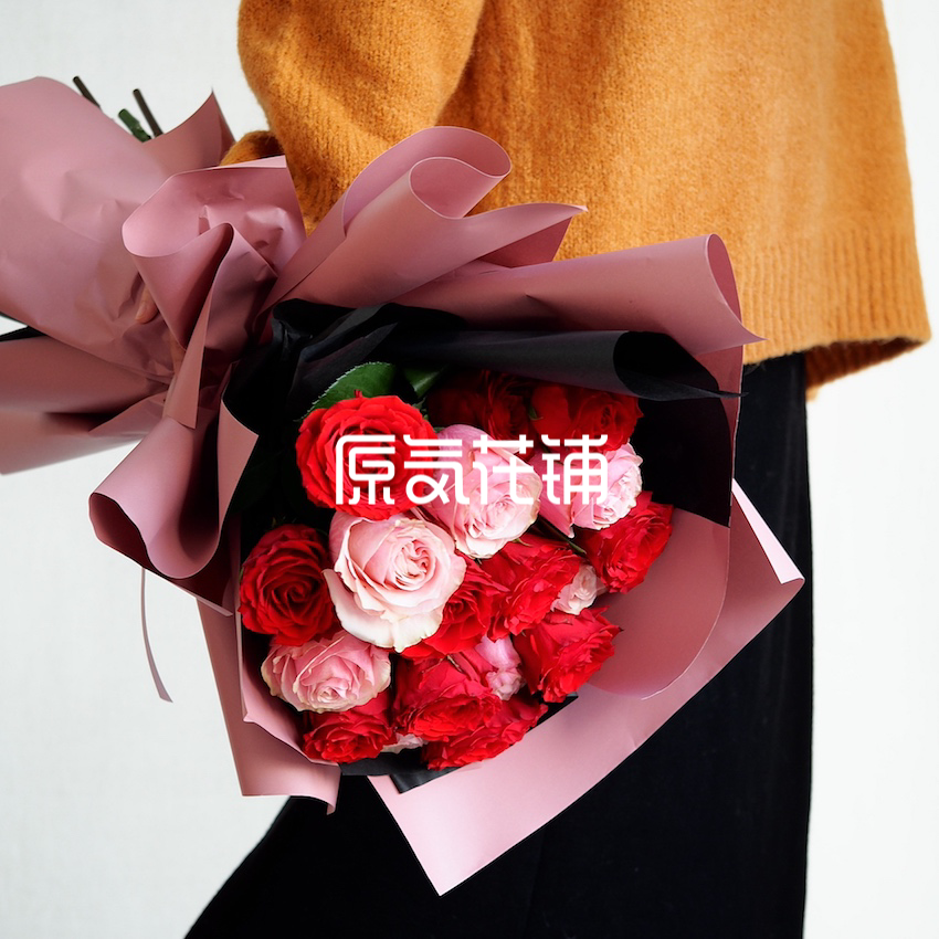 原气花铺-花店-上海-北京小红花--红粉双色玫瑰花束-1