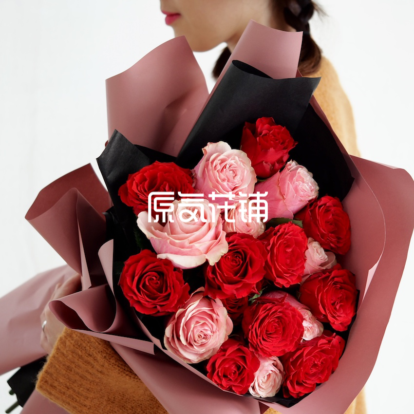 原气花铺-花店-上海-北京小红花--红粉双色玫瑰花束-2