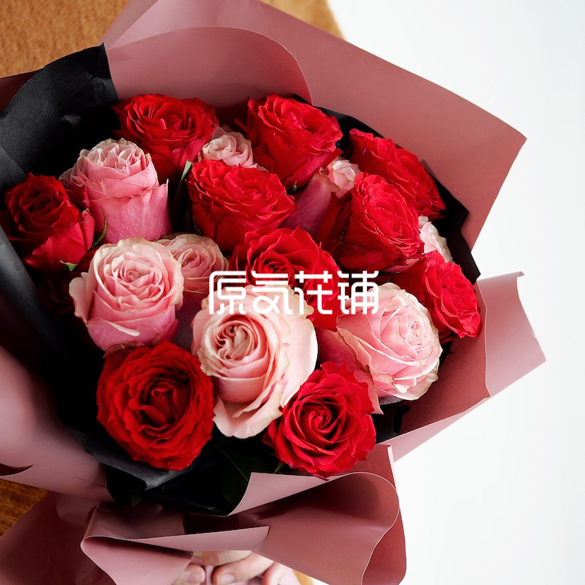 原气花铺-花店-上海-北京小红花--红粉双色玫瑰花束-3