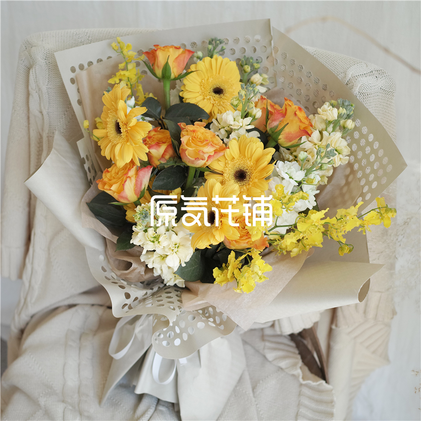 原气花铺-花店-上海-北京Sunshine--黄金海岸玫瑰紫罗兰花束-4