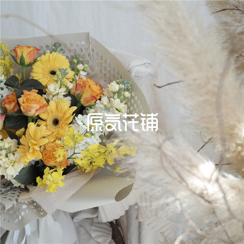 原气花铺-花店-上海-北京Sunshine--黄金海岸玫瑰紫罗兰花束-5