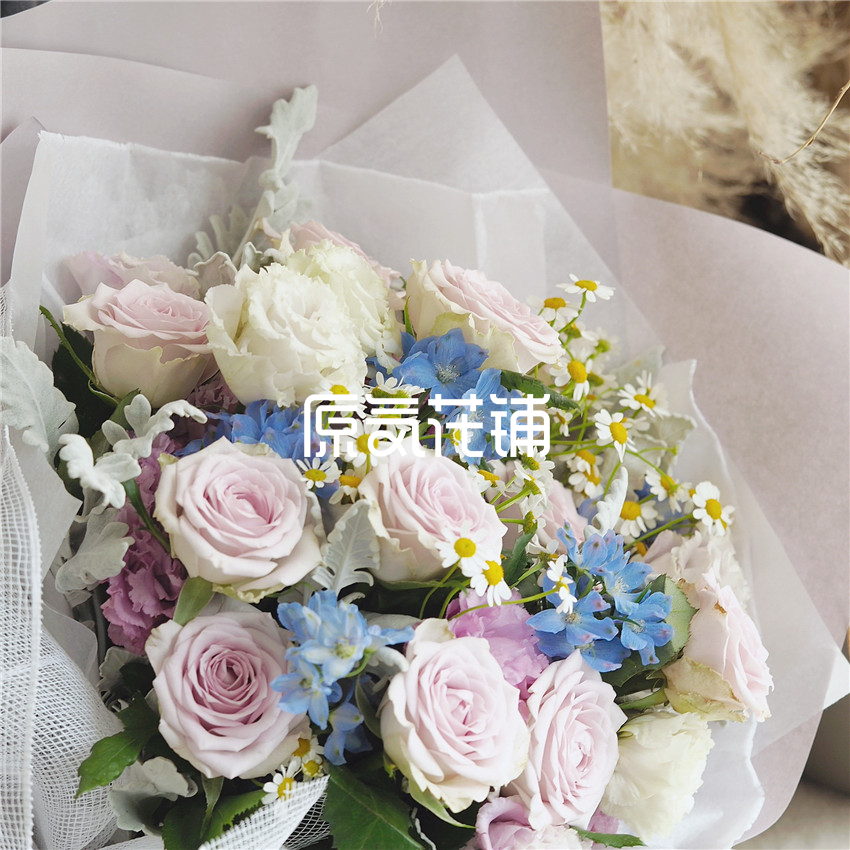 原气花铺-花店-上海-北京Purple Rain--海洋之谜玫瑰龙胆银叶菊洋甘菊花束-2
