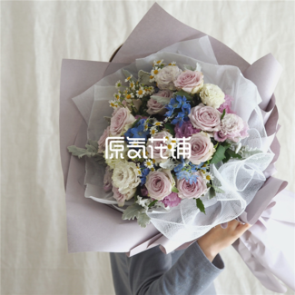 Purple Rain--海洋之谜玫瑰龙胆银叶菊洋甘菊花束