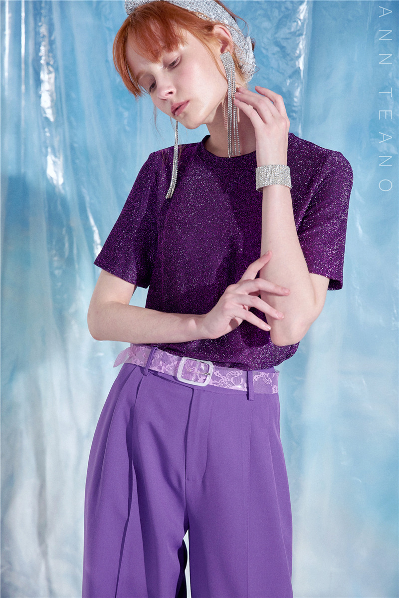 ann teano 紫色闪闪短袖 at18ss-t059pl
