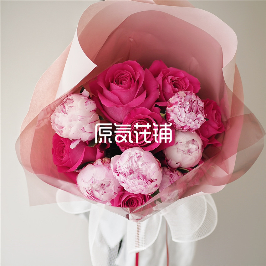 原气花铺-花店-上海-北京夏至--进口芍药玫瑰混合花束-1