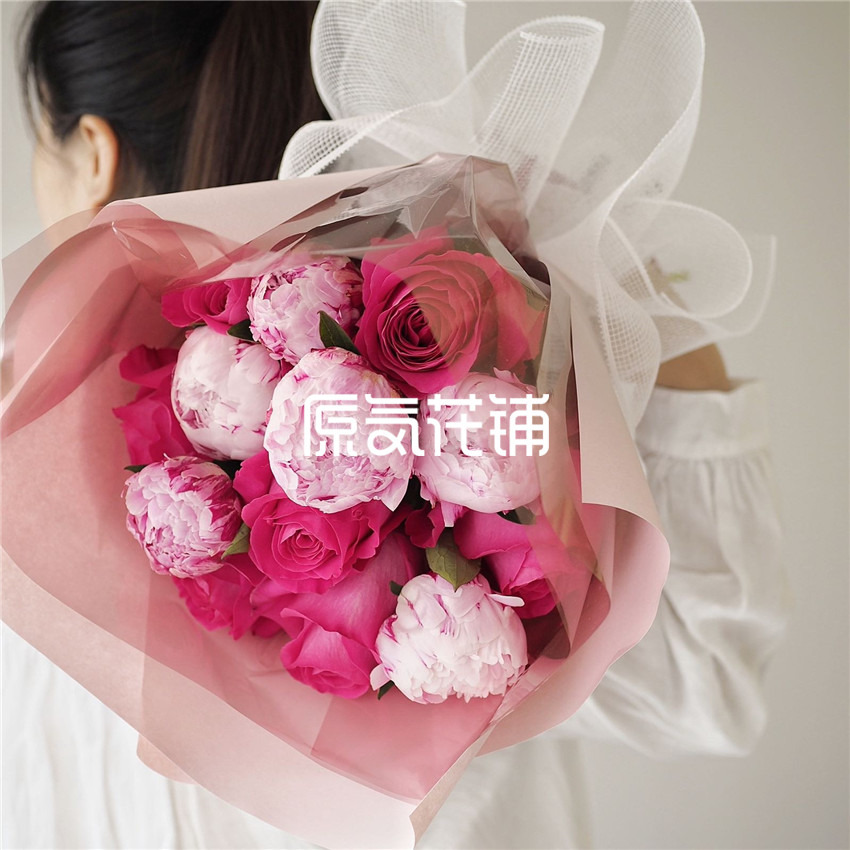 原气花铺-花店-上海-北京夏至--进口芍药玫瑰混合花束-3