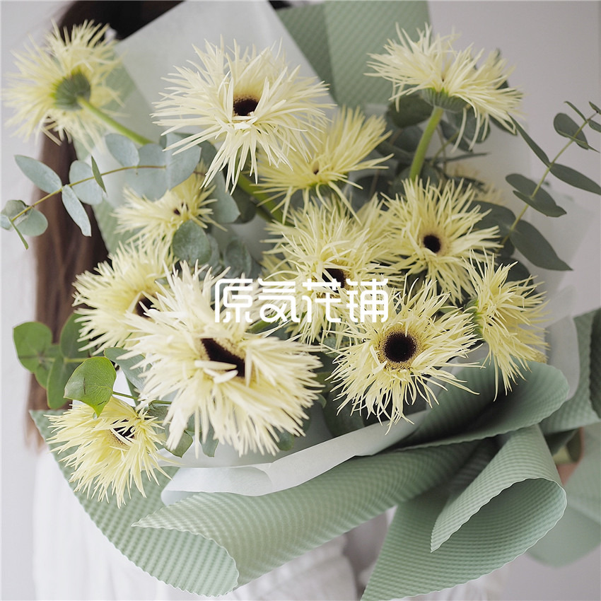 原气花铺-花店-上海-北京微风--淡黄色拉丝弗朗花束-3