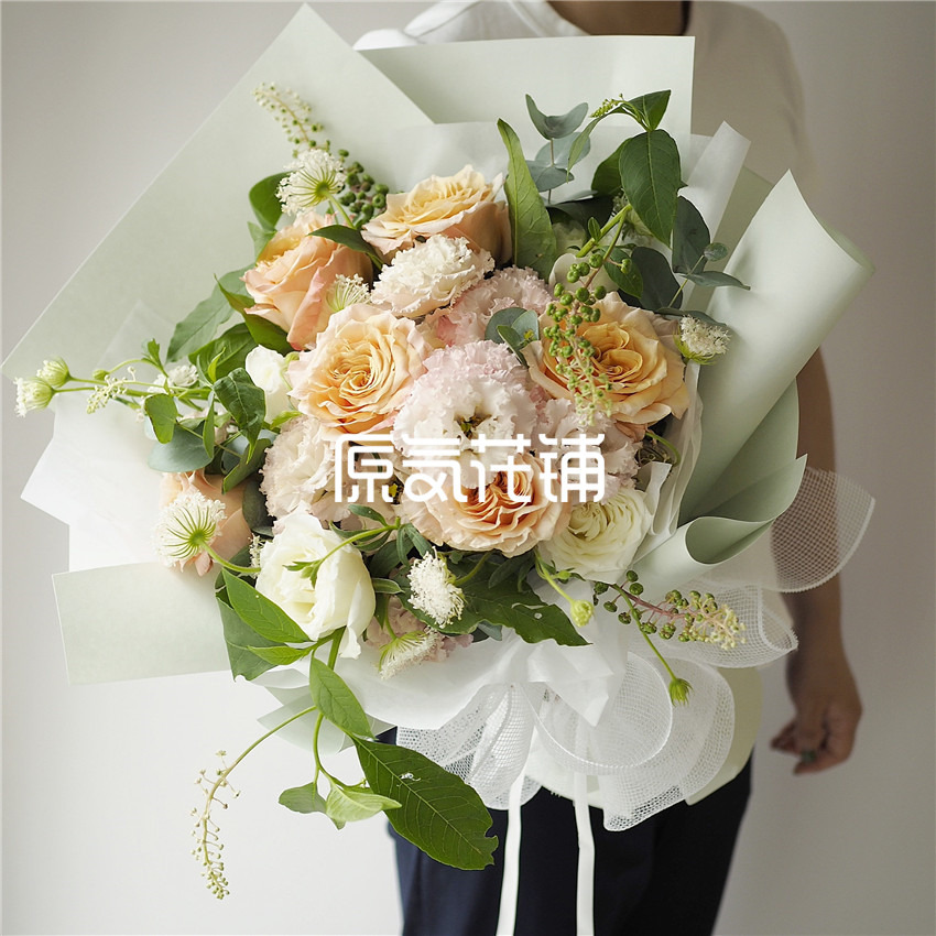 原气花铺-花店-上海-北京夏日香气--厄瓜多尔玫瑰翠珠花束-1