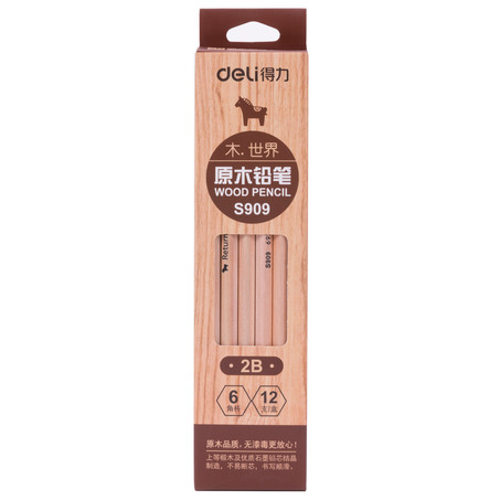 得力S909-2B书写铅笔(原木色)(12支/盒)