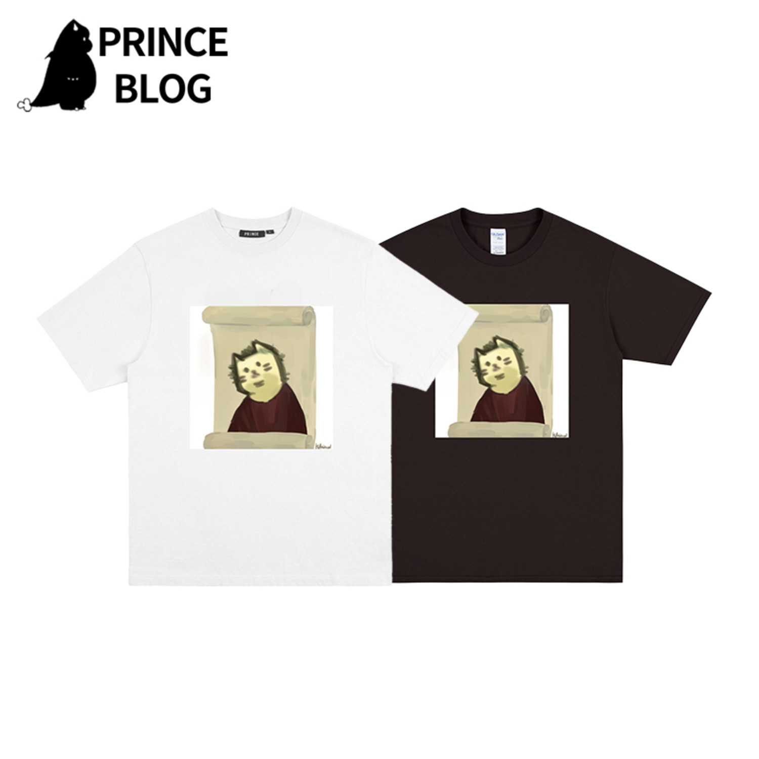 PrinceBlogHiAnimal漫画摸凹猫印花日系休闲潮流情侣短袖T恤